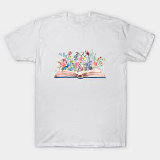 Watercolor Open Book with Florals T-Shirt